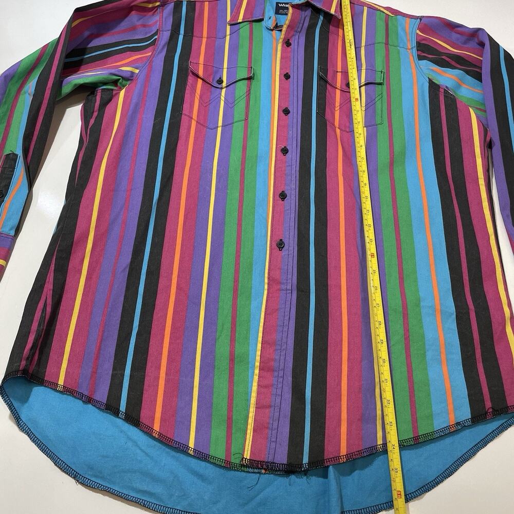 VTG 90s Wrangler Western Button Shirt 18 36 X-Long Tails Brushpopper Striped - Picture 4 of 7